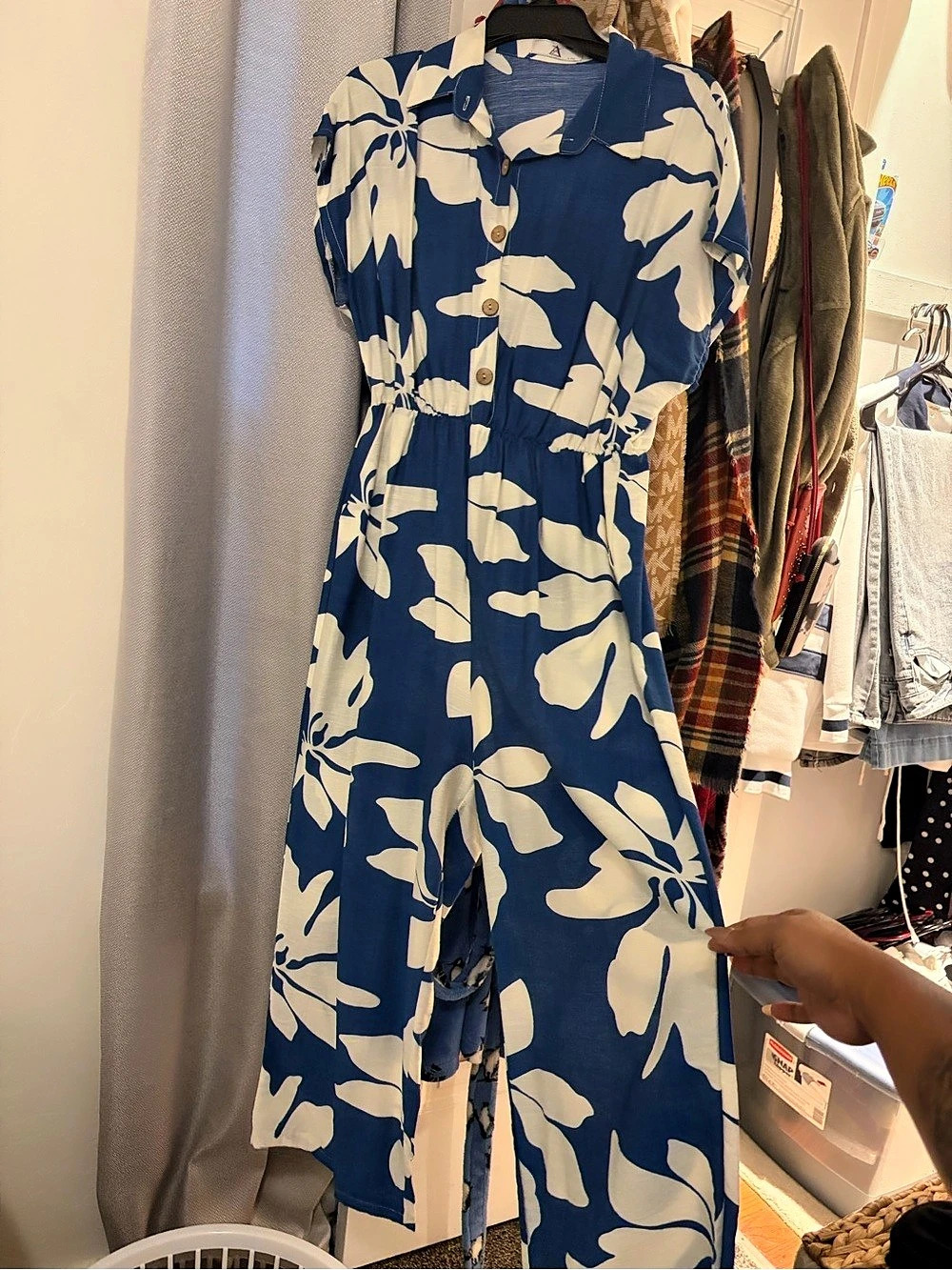 Blue & White Floral Midi Dress